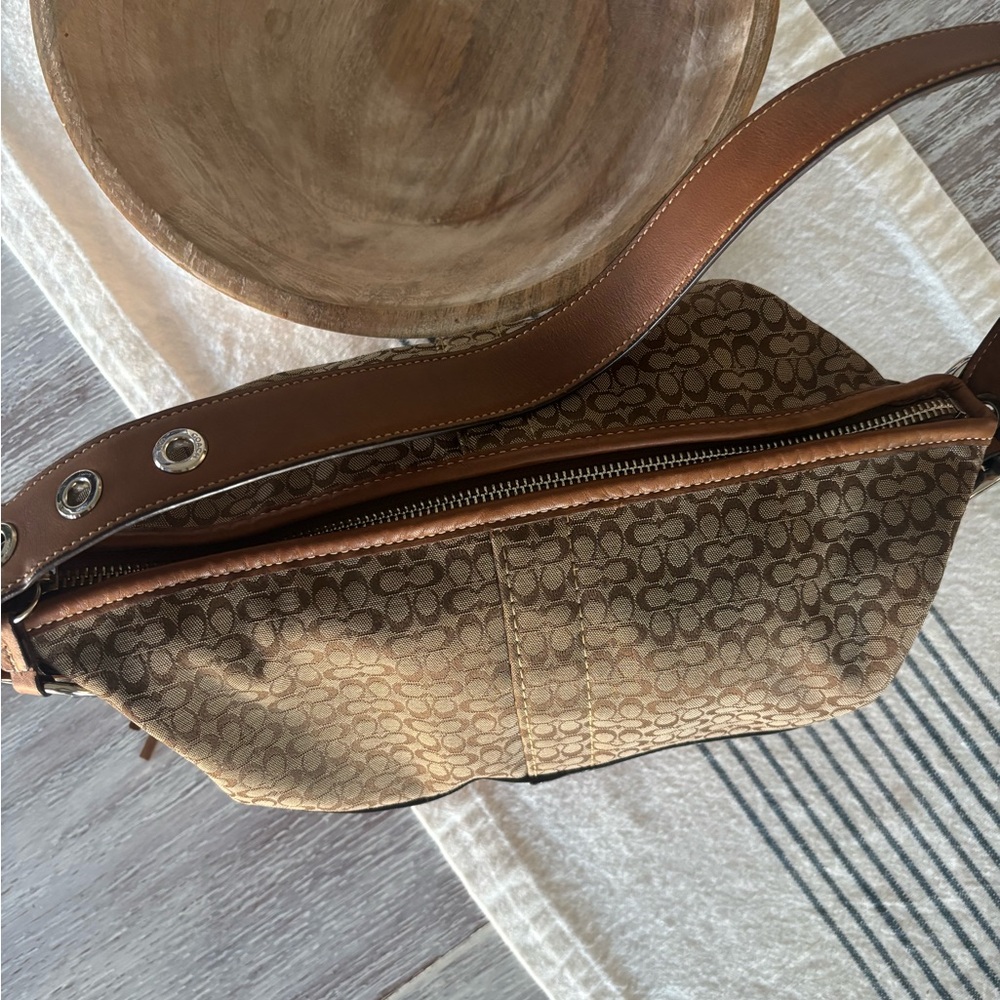 🍃🦋 Vintage Coach Signature Canvas Leather Shoulder Hobo Mini Duffle Bag - Picture 10 of 15